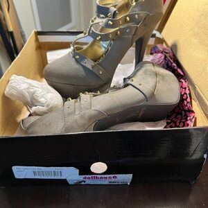 Dollhouse Gray and Gold Studded Heels